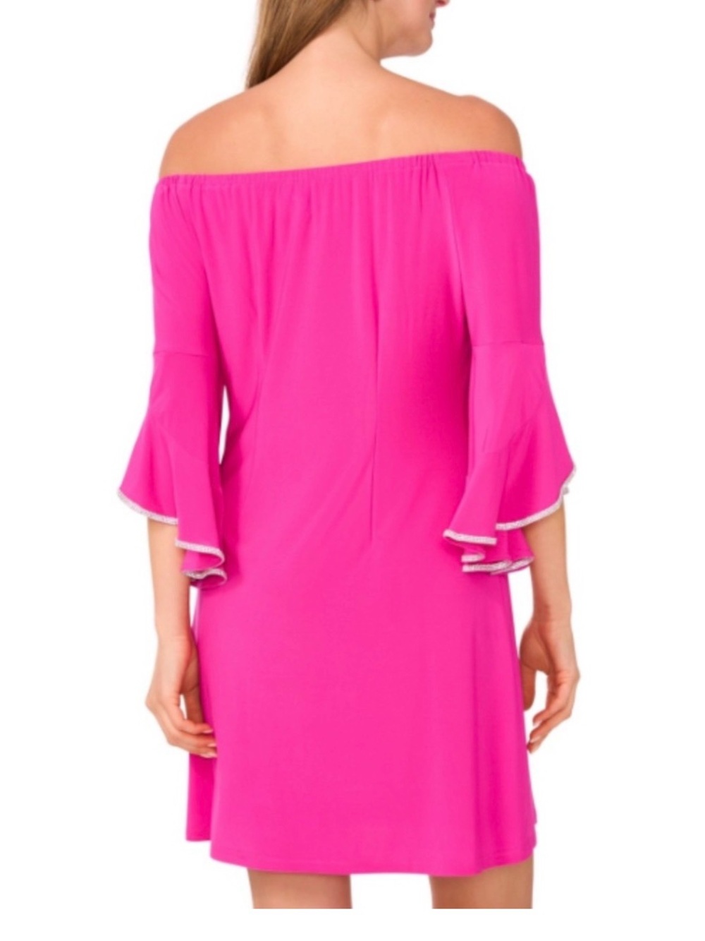 New MSK Hot Pink Women's Ruffle Rhinestone Sleeve Dress - Picture 2 of 6